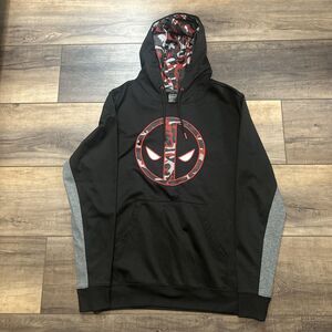 Marvel Deadpool Hoodie Size Large L Men's Black Comics Super Hero Pullover